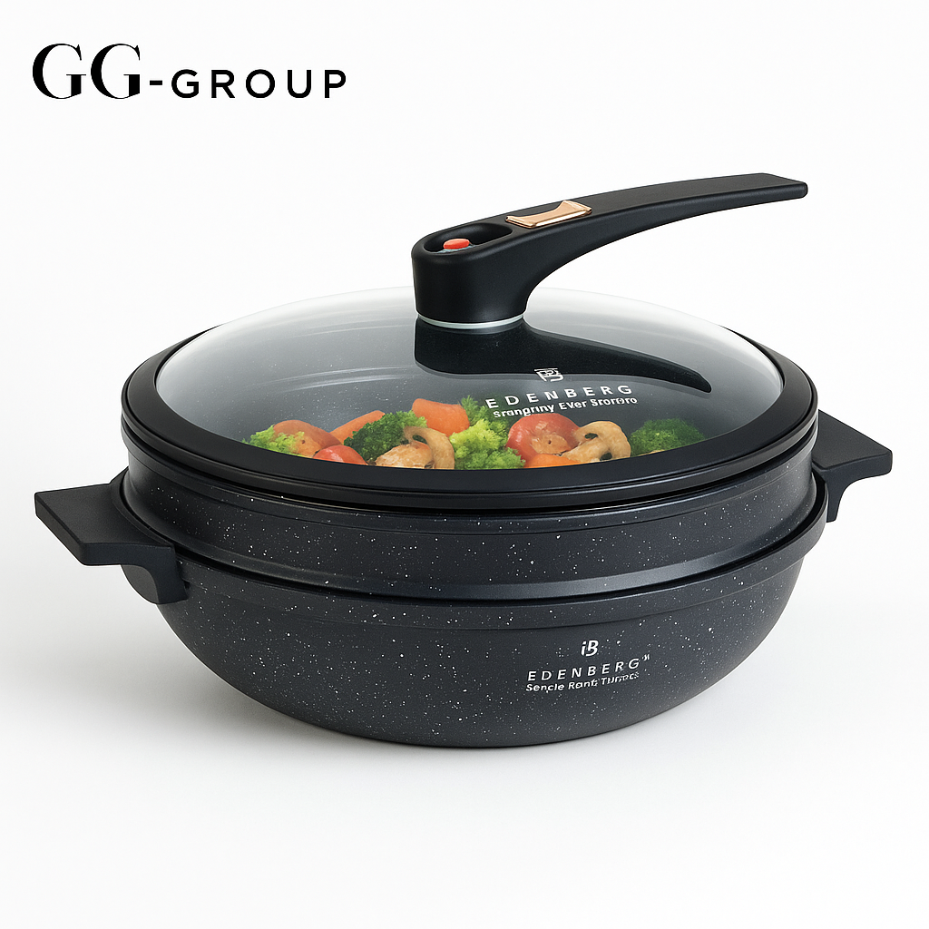 Сковорода Wok Edenberg EB-12112 (3 в 1, 32 см) з кришкою та кошиком для парі